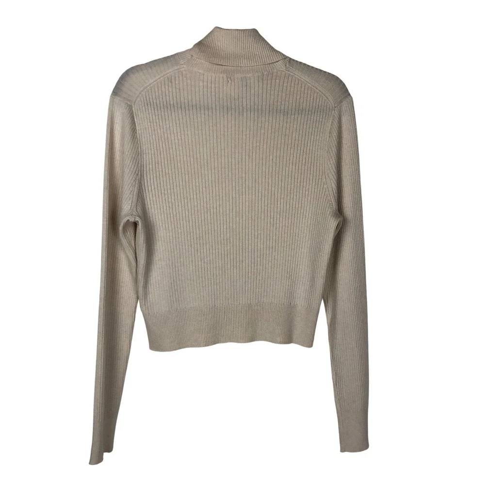 J. Crew Womens Ribbed Tencel Turtle Neck Sweater Size XL Ivory Classic Timeless‎